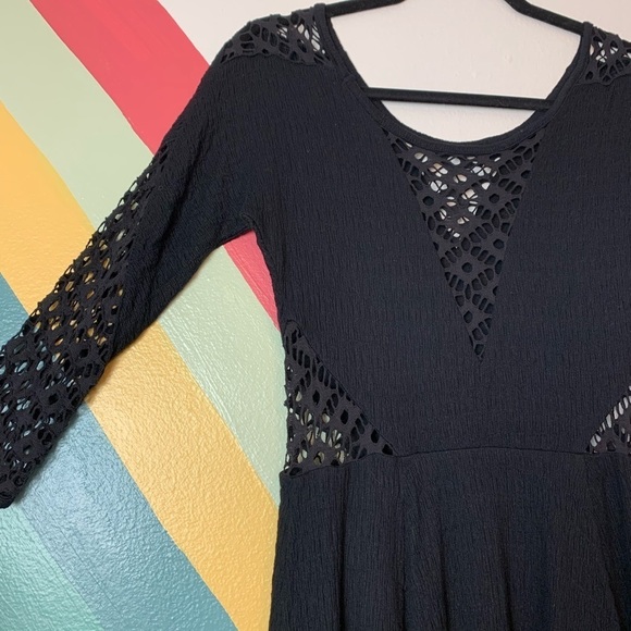 FREE People To the Point Fit and Flare Cut Out Crochet Dress Black Size XS - Picture 5 of 8